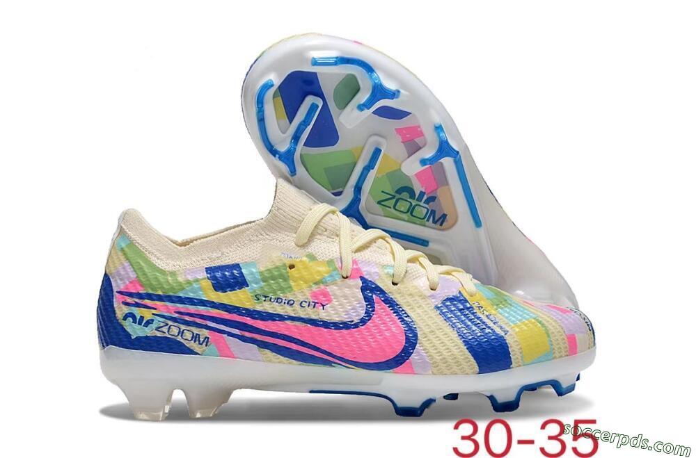 Kids Nike Air Zoom Mercurial Vapor 15 Elite FG Low-Tops Football Boots - Beige/Blue/Yellow/Pink 1