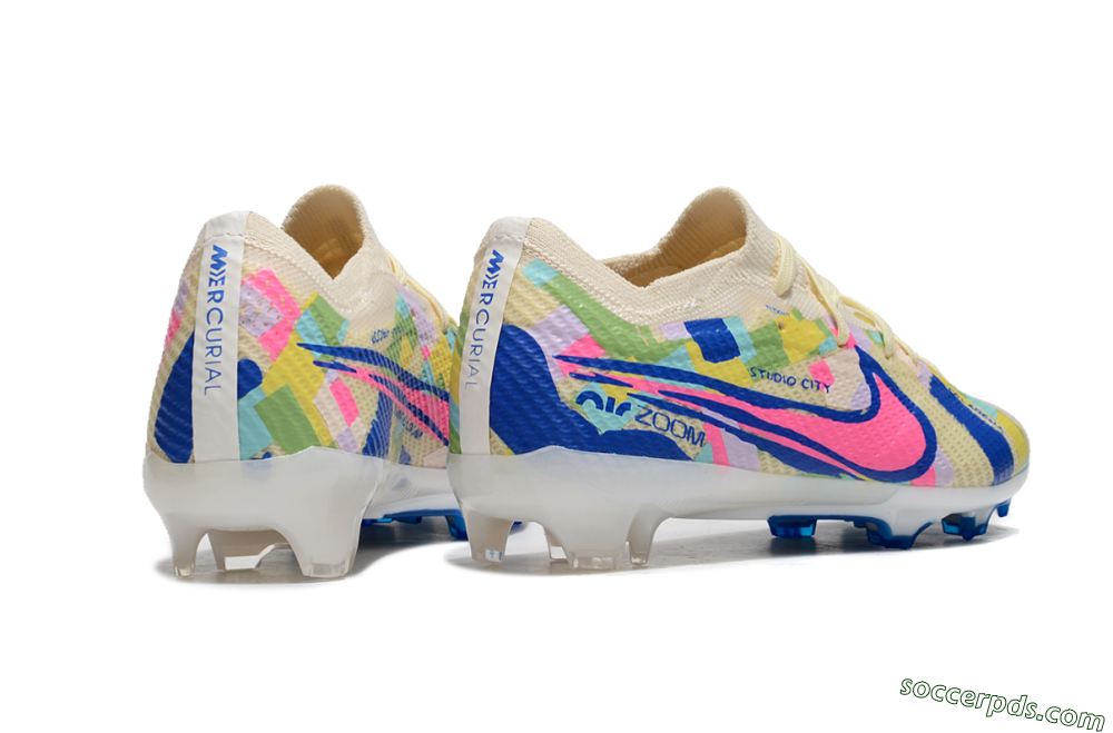 Kids Nike Air Zoom Mercurial Vapor 15 Elite FG Low-Tops Football Boots - Beige/Blue/Yellow/Pink 6