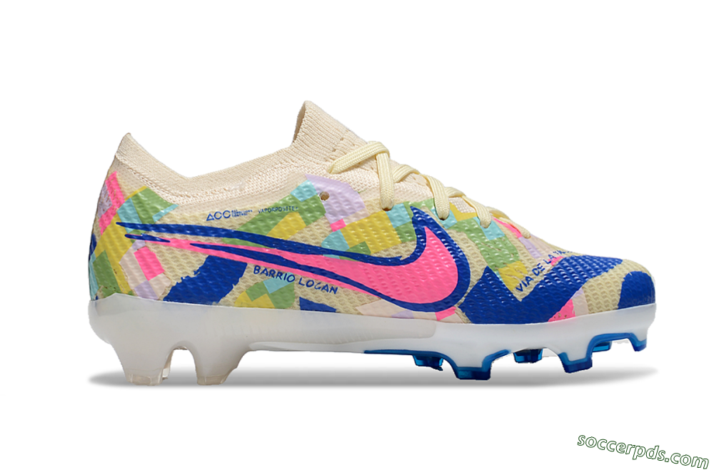 Kids Nike Air Zoom Mercurial Vapor 15 Elite FG Low-Tops Football Boots - Beige/Blue/Yellow/Pink 7