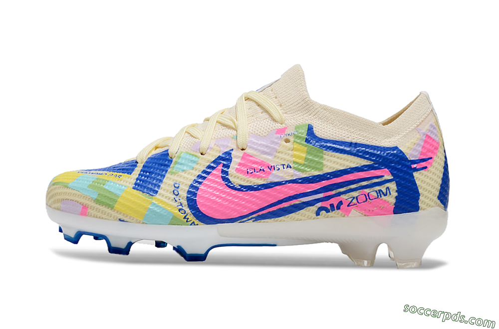 Kids Nike Air Zoom Mercurial Vapor 15 Elite FG Low-Tops Football Boots - Beige/Blue/Yellow/Pink 2