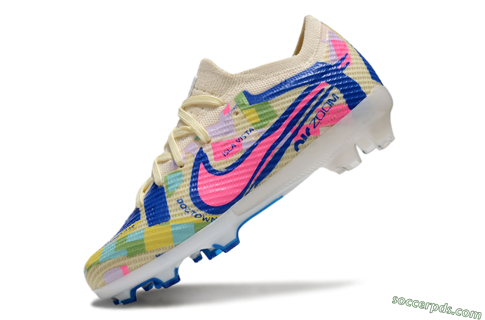 Kids Nike Air Zoom Mercurial Vapor 15 Elite FG Low-Tops Football Boots - Beige/Blue/Yellow/Pink 5