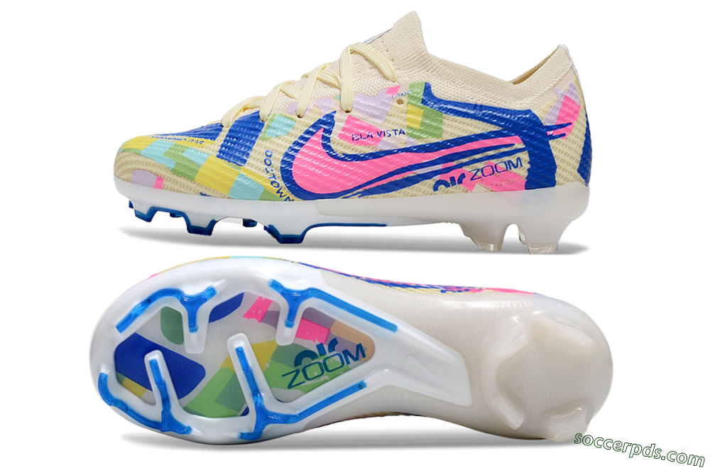 Kids Nike Air Zoom Mercurial Vapor 15 Elite FG Low-Tops Football Boots - Beige/Blue/Yellow/Pink 0