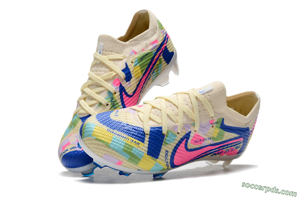 Kids Nike Air Zoom Mercurial Vapor 15 Elite FG Low-Tops Football Boots - Beige/Blue/Yellow/Pink 3