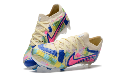 Kids Nike Air Zoom Mercurial Vapor 15 Elite FG Low-Tops Football Boots - Beige/Blue/Yellow/Pink