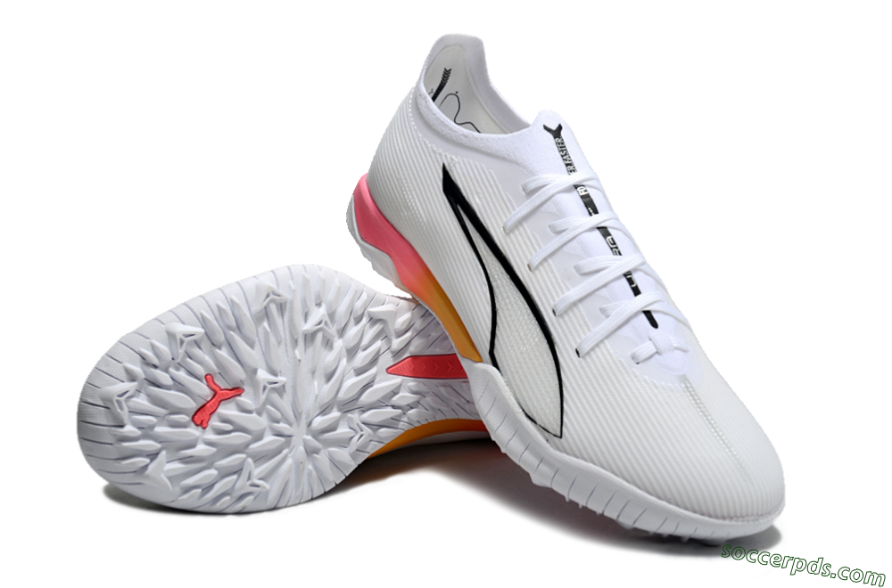 Puma Ultra Ultimate TF Low-Tops Football Shoes - White/Black/Yellow/Pink 3