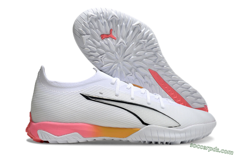 Puma Ultra Ultimate TF Low-Tops Football Shoes - White/Black/Yellow/Pink 1