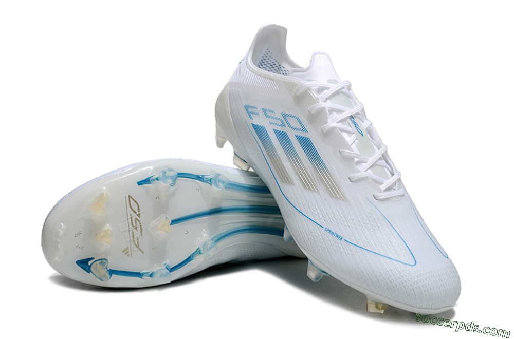 Adidas F50 Elite FG Low-Tops Football Boots - White/Silver/Blue 3