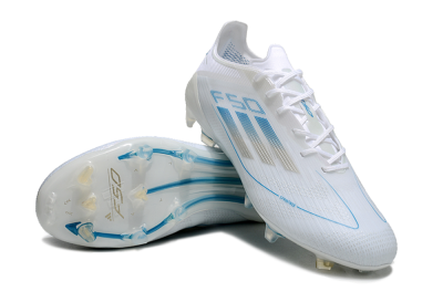 Adidas F50 Elite FG Low-Tops Football Boots - White/Silver/Blue
