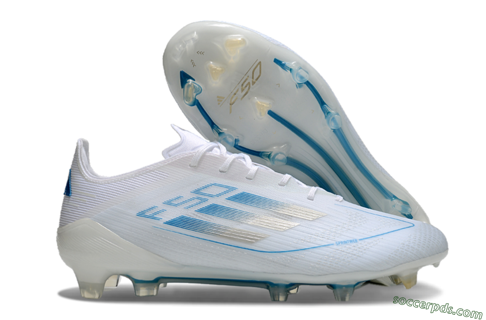Adidas F50 Elite FG Low-Tops Football Boots - White/Silver/Blue 1