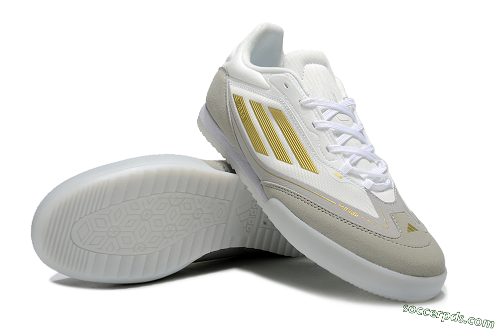 Messi Adizero F50 Freestyle IC Low-Tops Football Shoes - White/Grey/Gold 3
