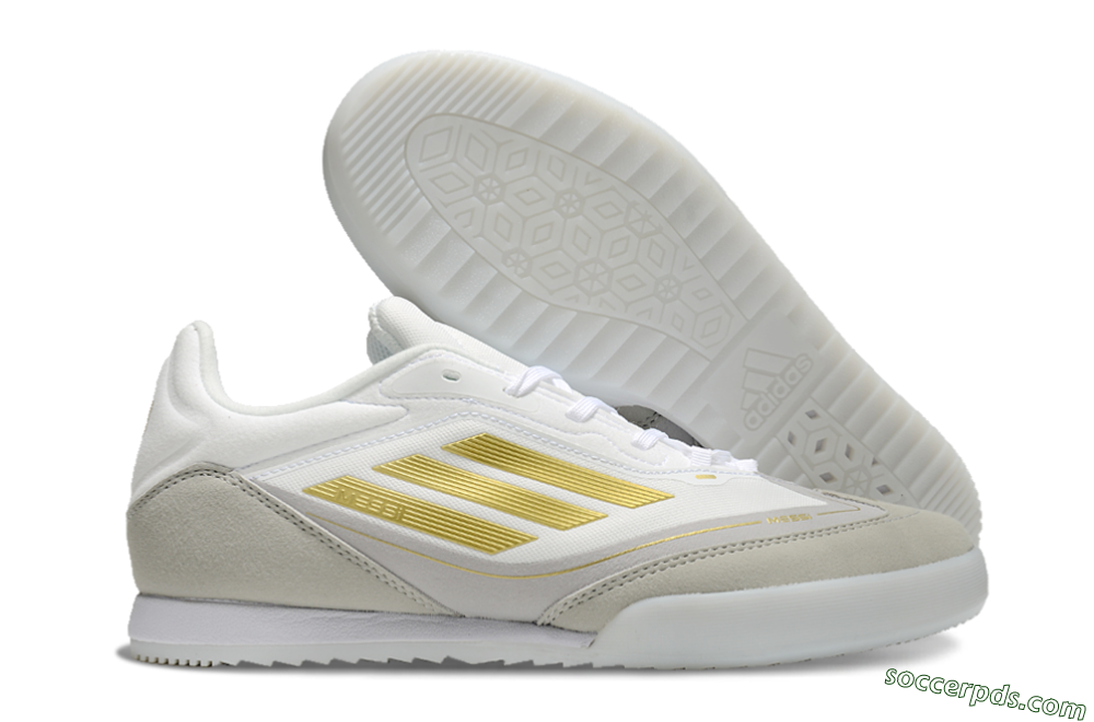 Messi Adizero F50 Freestyle IC Low-Tops Football Shoes - White/Grey/Gold 1