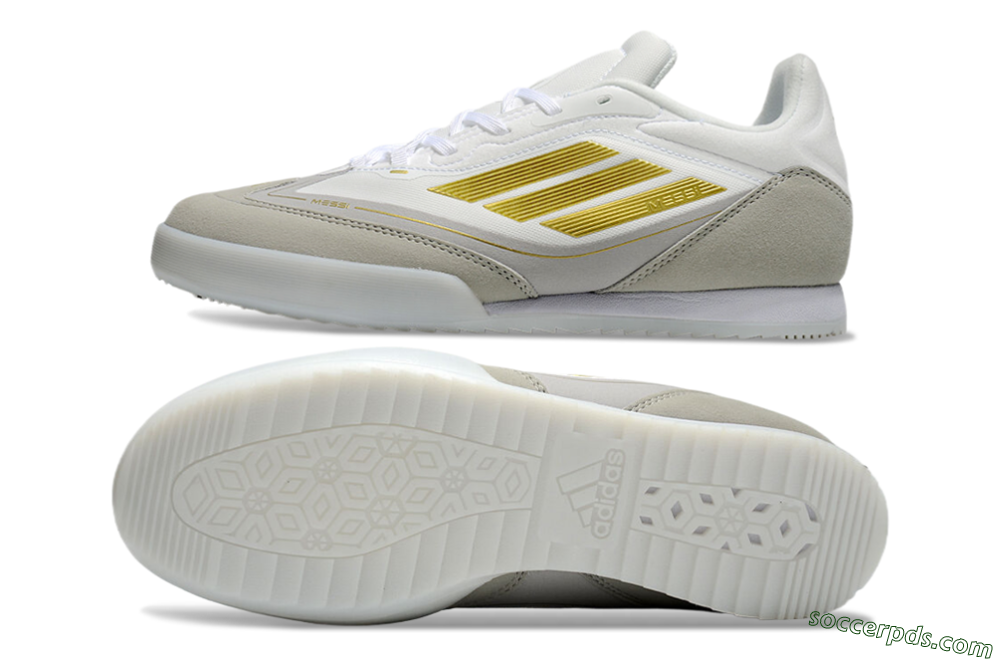 Messi Adizero F50 Freestyle IC Low-Tops Football Shoes - White/Grey/Gold 0