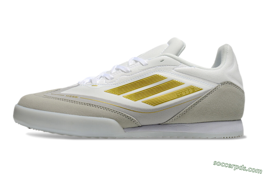 Messi Adizero F50 Freestyle IC Low-Tops Football Shoes - White/Grey/Gold 2