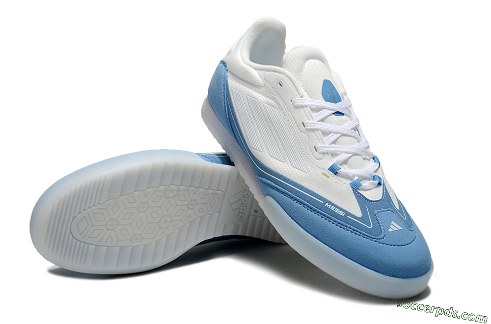 Messi Adizero F50 Freestyle IC Low-Tops Football Shoes - White/Blue/Grey 3