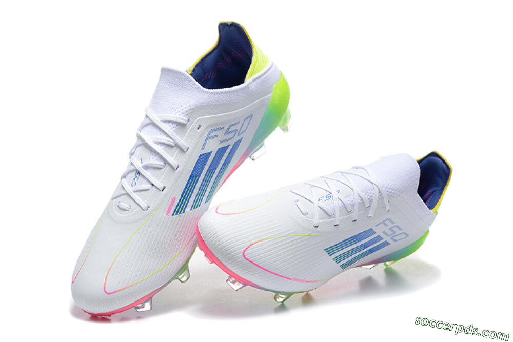 Adidas F50 Elite FG Low-Tops Football Boots - White/Blue/Yellow/Pink 3