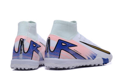 Nike Air Zoom Mercurial Superfly 10 Elite TF High-Tops Football Shoes - White/Gold/Blue/Pink