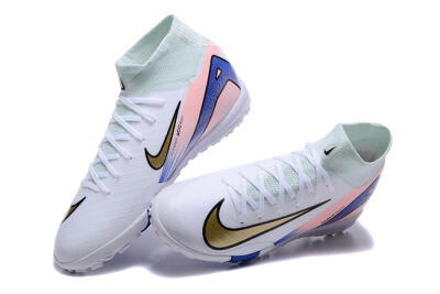 Nike Air Zoom Mercurial Superfly 10 Elite TF High-Tops Football Shoes - White/Gold/Blue/Pink