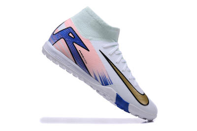 Nike Air Zoom Mercurial Superfly 10 Elite TF High-Tops Football Shoes - White/Gold/Blue/Pink