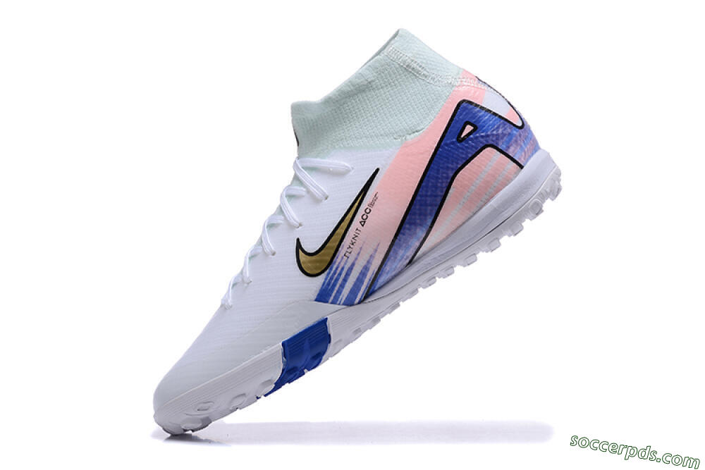 Nike Air Zoom Mercurial Superfly 10 Elite TF High-Tops Football Shoes - White/Gold/Blue/Pink 5