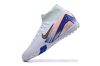 Nike Air Zoom Mercurial Superfly 10 Elite TF High-Tops Football Shoes - White/Gold/Blue/Pink