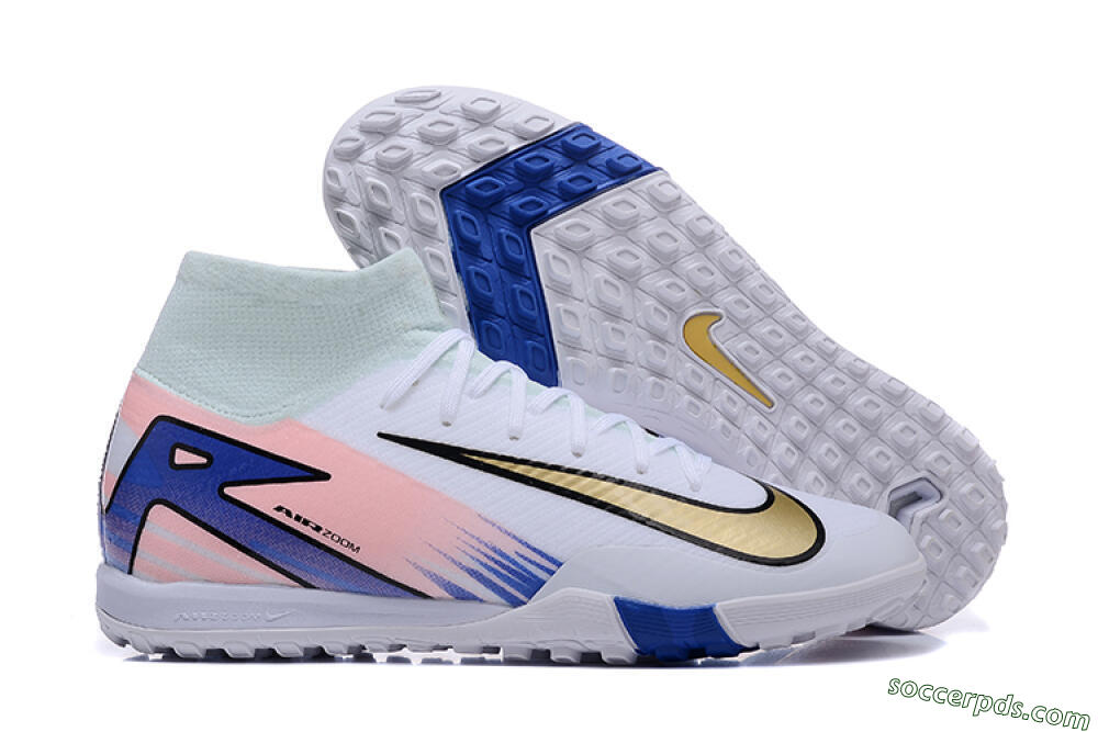 Nike Air Zoom Mercurial Superfly 10 Elite TF High-Tops Football Shoes - White/Gold/Blue/Pink 1