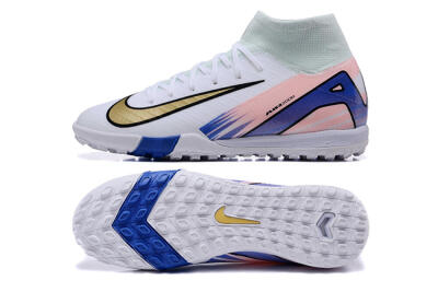 Nike Air Zoom Mercurial Superfly 10 Elite TF High-Tops Football Shoes - White/Gold/Blue/Pink