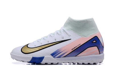 Nike Air Zoom Mercurial Superfly 10 Elite TF High-Tops Football Shoes - White/Gold/Blue/Pink