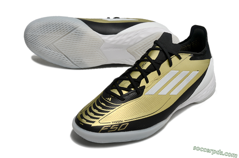 Adidas F50 Pro IC Low-Tops Football Shoes - Gold/White/Black 3