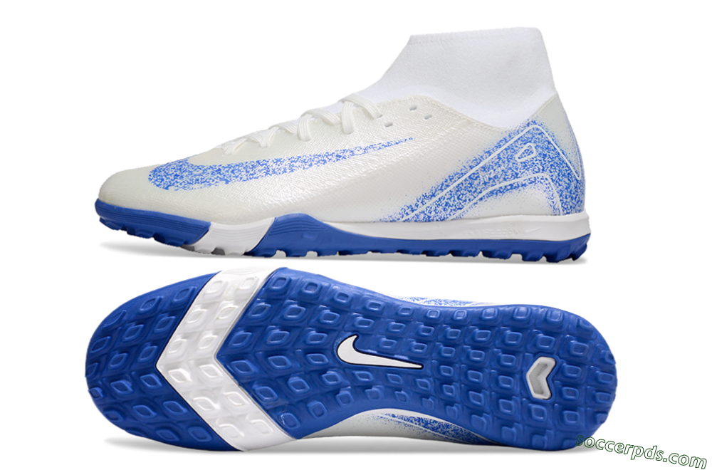 Nike Air Zoom Mercurial Superfly 10 Elite TF High-Tops Football Shoes - Beige/White/Blue 0