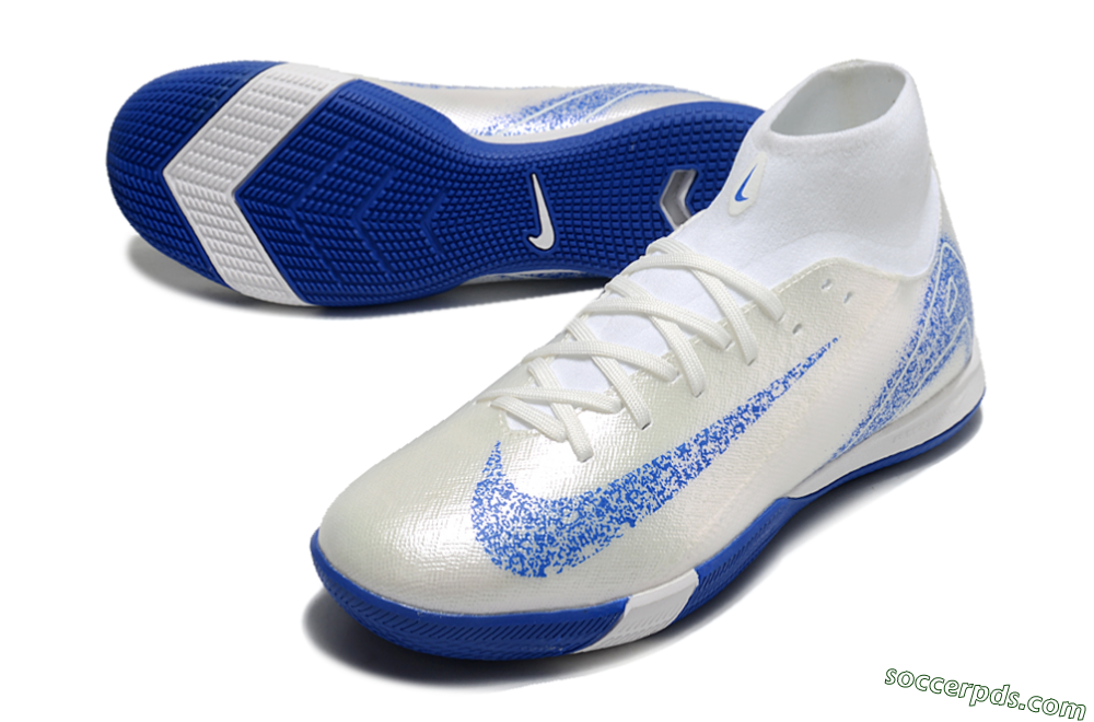 Nike Air Zoom Mercurial Superfly 10 Elite IC High-Tops Football Shoes - Beige/White/Blue 3
