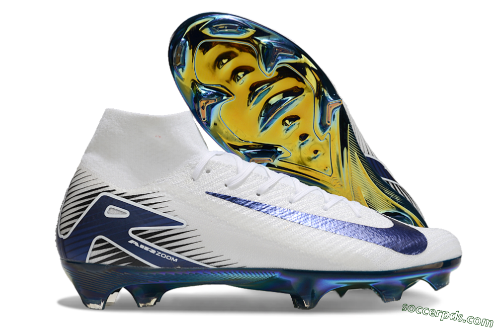 Nike Air Zoom Mercurial Superfly 10 Elite FG High-Tops Football Boots - White/Blue/Gold 1