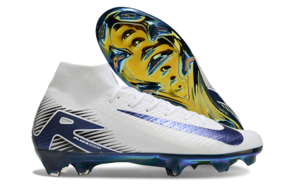Nike Air Zoom Mercurial Superfly 10 Elite FG High-Tops Football Boots - White/Blue/Gold