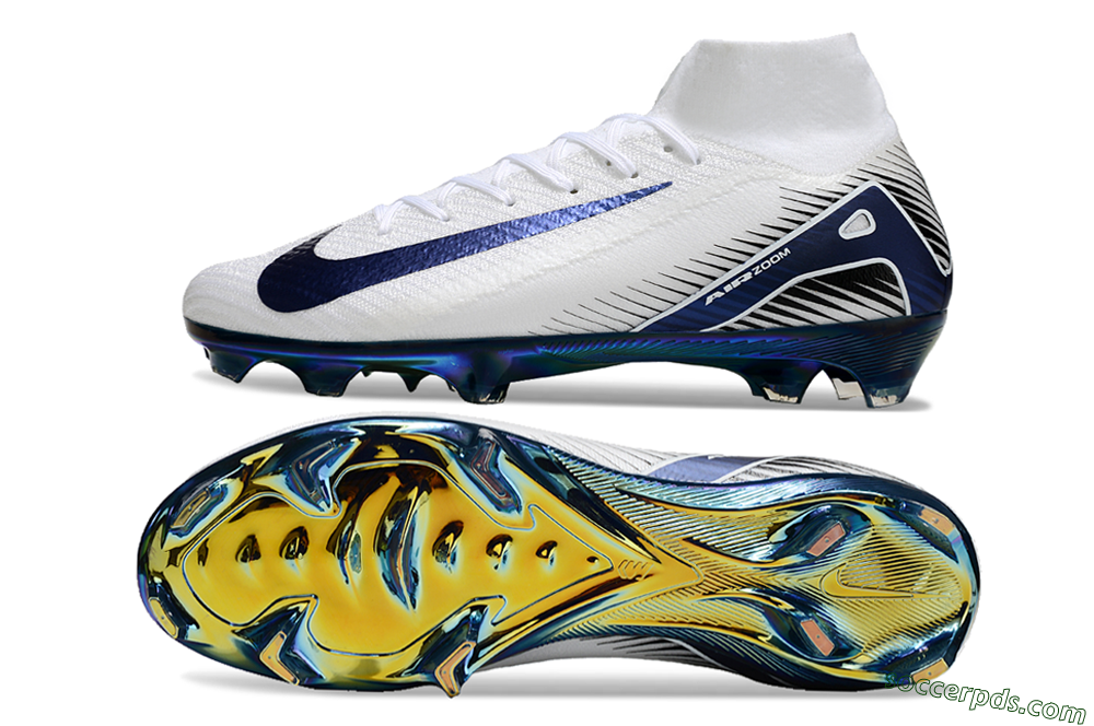 Nike Air Zoom Mercurial Superfly 10 Elite FG High-Tops Football Boots - White/Blue/Gold 0