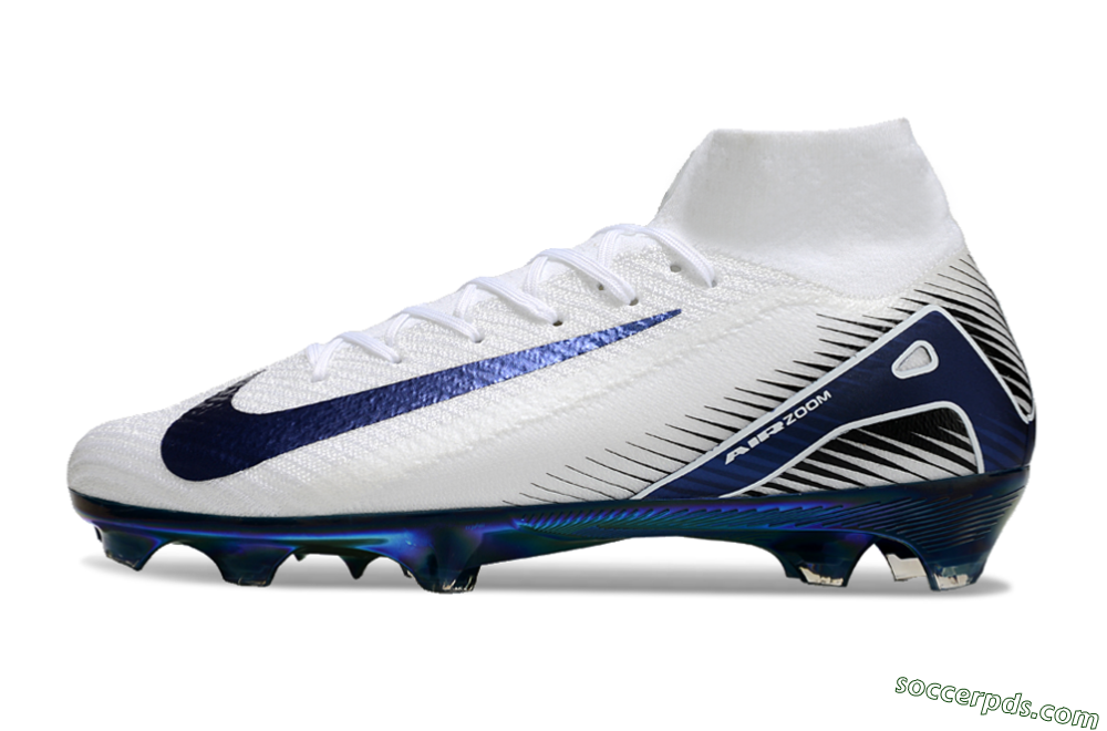 Nike Air Zoom Mercurial Superfly 10 Elite FG High-Tops Football Boots - White/Blue/Gold 2