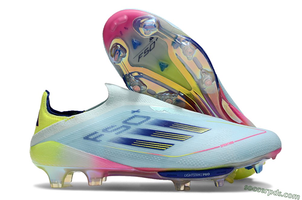 Adidas F50+ Lightstrike Elite Laceless FG Low-Tops Football Boots - Blue/Yellow/Pink 1