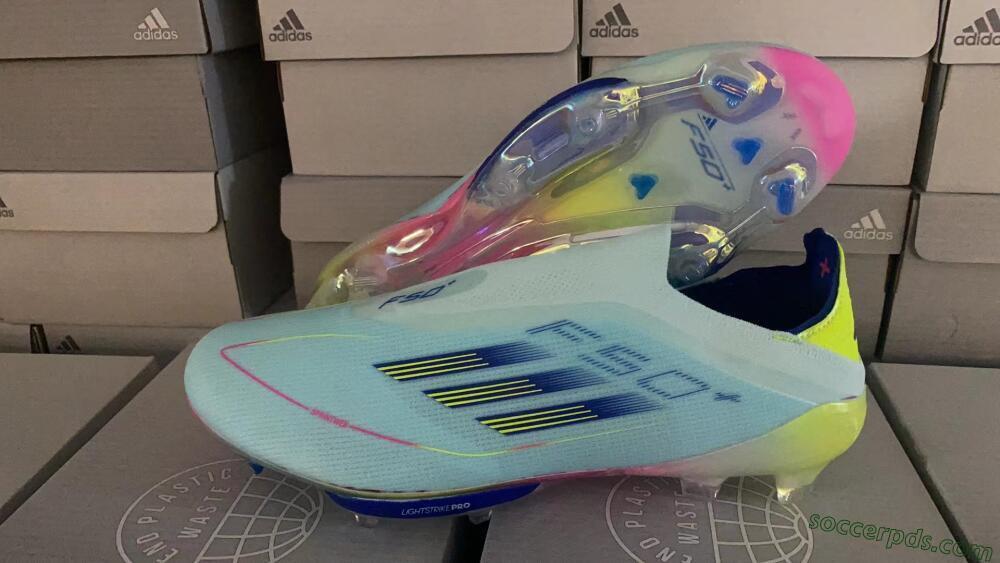 Adidas F50+ Lightstrike Elite Laceless FG Low-Tops Football Boots - Blue/Yellow/Pink