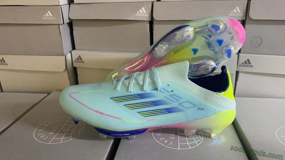 Adidas F50+ Lightstrike Elite FG Low-Tops Football Boots - Blue/Yellow/Pink