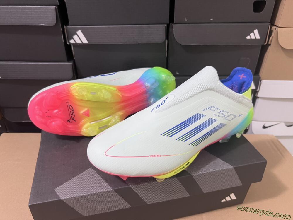 Adidas F50+ Lightstrike Pro Laceless FG Low-Tops Football Boots - Jade/Rainbow