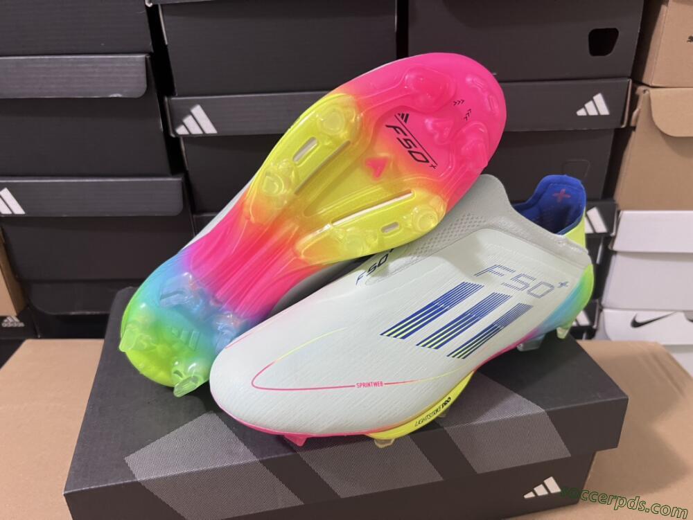 Adidas F50+ Lightstrike Pro Laceless FG Low-Tops Football Boots - Jade/Rainbow
