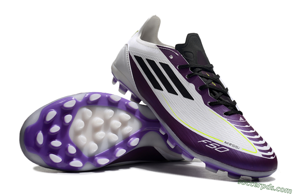 Messi x Adidas F50 Elite MG Low-Tops Football Boots - White/Black/Purple 3