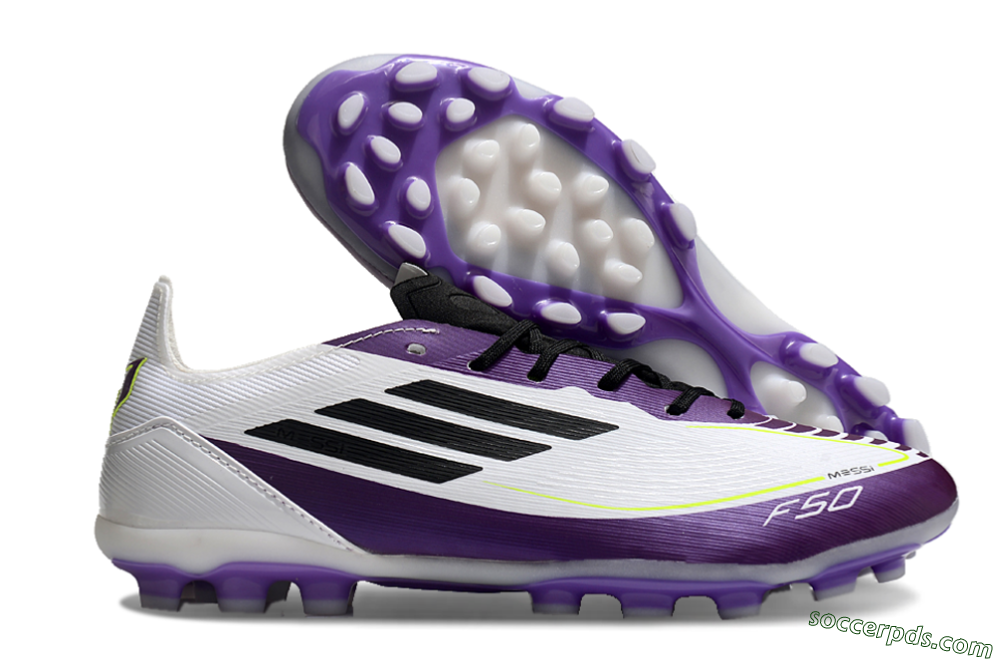 Messi x Adidas F50 Elite MG Low-Tops Football Boots - White/Black/Purple 1