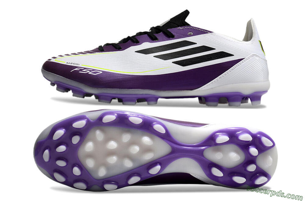 Messi x Adidas F50 Elite MG Low-Tops Football Boots - White/Black/Purple 0