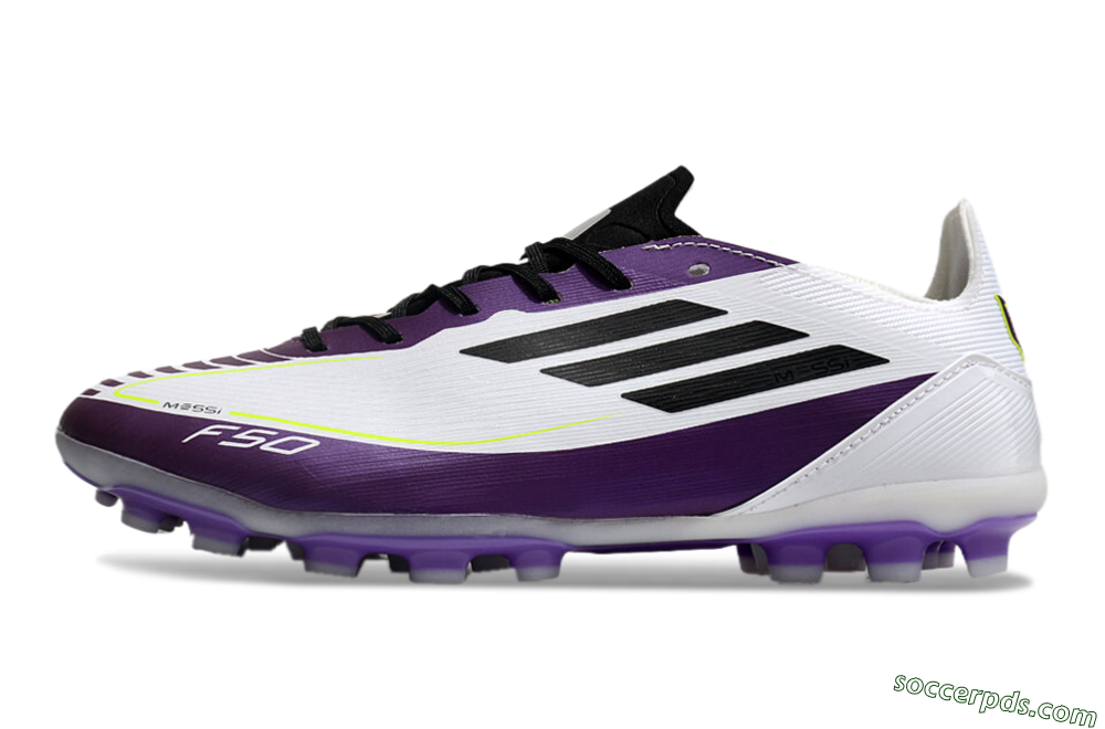 Messi x Adidas F50 Elite MG Low-Tops Football Boots - White/Black/Purple 2