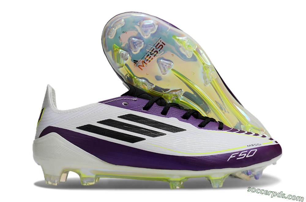 Messi x Adidas F50 Elite FG Low-Tops Football Boots - White/Black/Purple 1