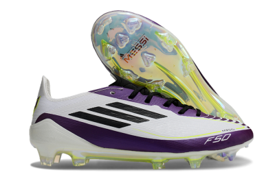 Messi x Adidas F50 Elite FG Low-Tops Football Boots - White/Black/Purple