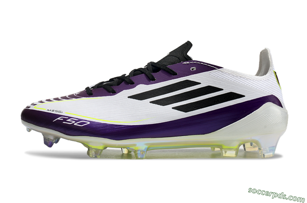 Messi x Adidas F50 Elite FG Low-Tops Football Boots - White/Black/Purple 2