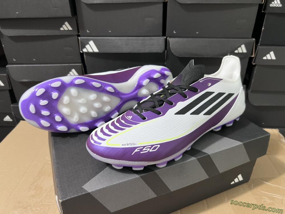 Messi x Adidas F50 Elite MG Low-Tops Football Boots - White/Black/Purple