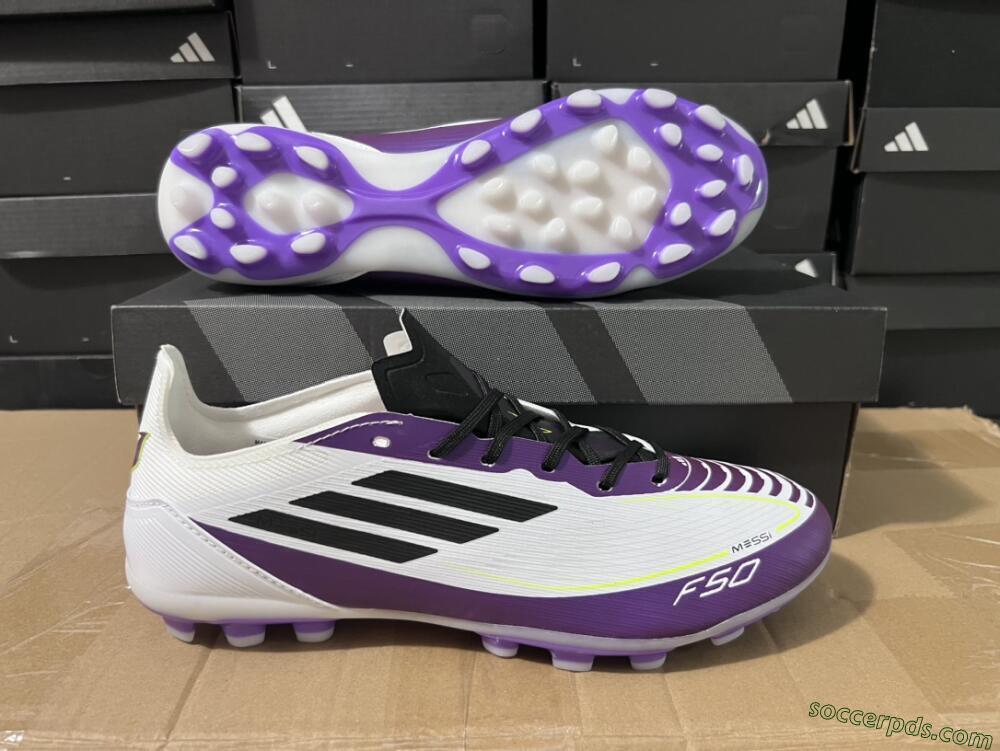 Messi x Adidas F50 Elite MG Low-Tops Football Boots - White/Black/Purple