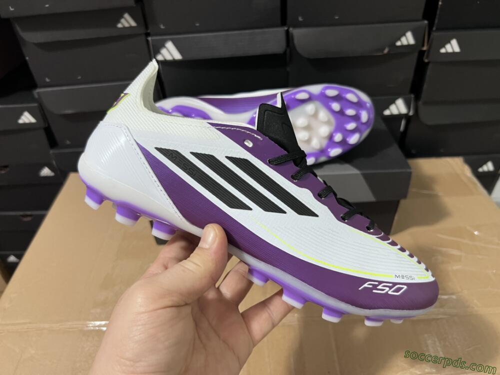 Messi x Adidas F50 Elite MG Low-Tops Football Boots - White/Black/Purple
