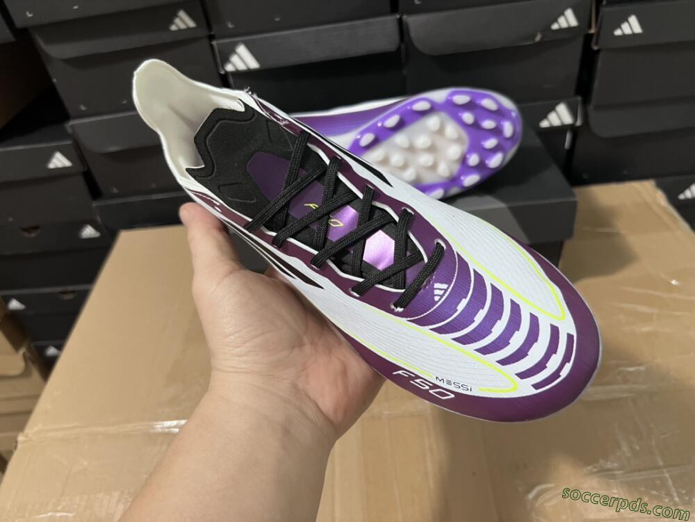 Messi x Adidas F50 Elite MG Low-Tops Football Boots - White/Black/Purple